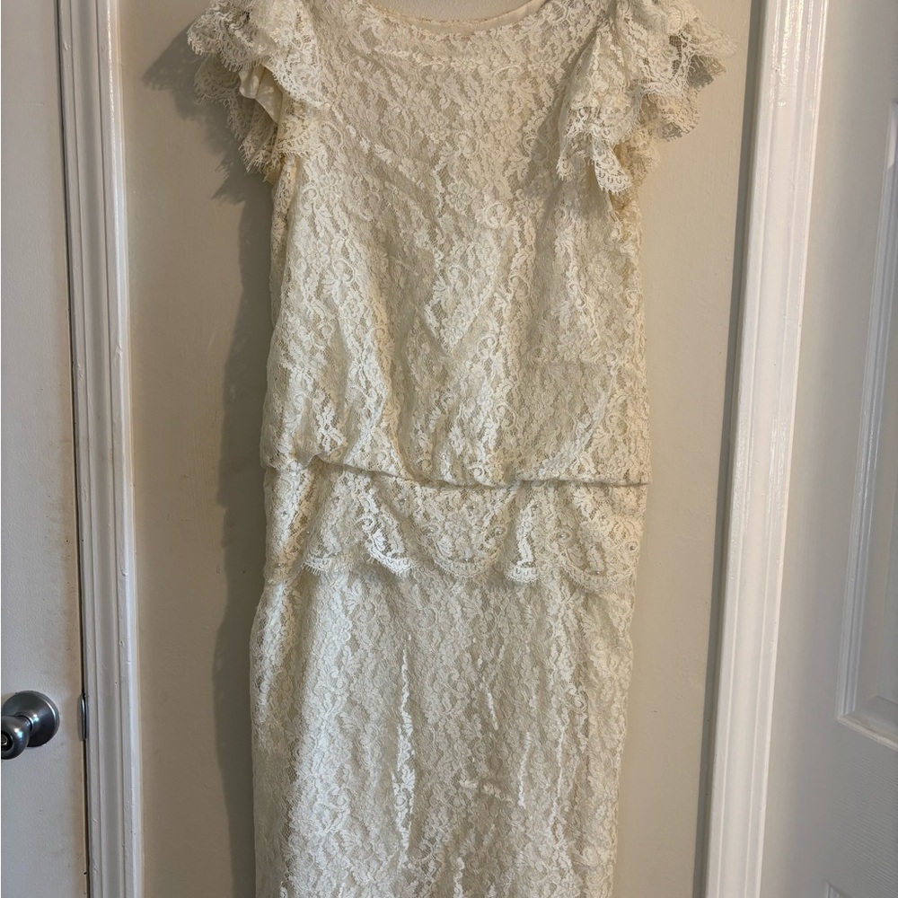 vintage white lace and pearl wedding dress from the 1930s
